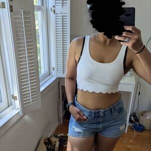 Aerie White Scalloped Crop Top
